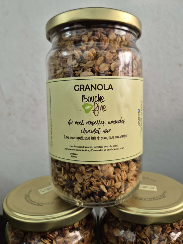 Granola au miel, noisettes, amandes chocolat noir